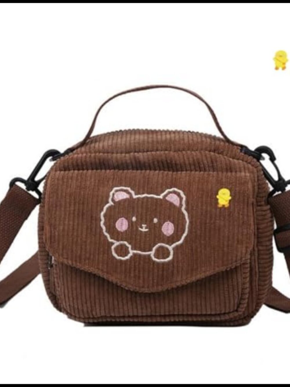 Small Kawaii Corduroy Crossbody Bag Adjustable Strap Knitted Bear Pattern Purse